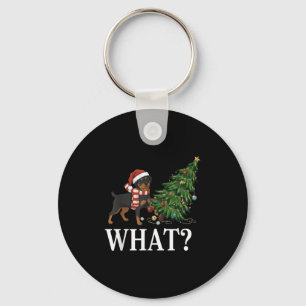 Funny Xmas Rottweiler Pushing Christmas Tree Over Key Ring
