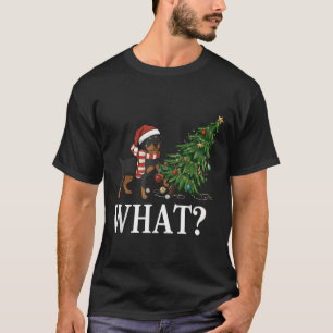 Funny Xmas Rottweiler Pushing Christmas Tree Over T-Shirt
