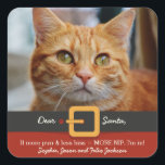 Funny Xmas Santa Cat More Purr Less Hiss Photo Square Sticker<br><div class="desc">Funny cat themed holiday sticker featuring the words "Dear Santa, if more purr & less hiss = MORE NIP, I'm in". Easily upload your cat's photo and names to customise. Great for packages, envelopes, presents, cat lovers, petsitters, veterinarians or anyone who subscribes to the attitude . . . just be...</div>