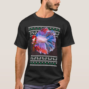 Funny Xmas Santa Hat Betta Fish Ugly Christmas T-Shirt