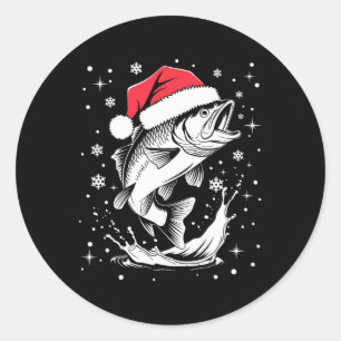 Funny Xmas Santa Hat Fish Christmas Fishing Classic Round Sticker