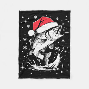 Funny Xmas Santa Hat Fish Christmas Fishing Fleece Blanket