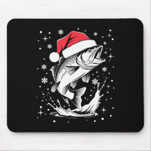 Funny Xmas Santa Hat Fish Christmas Fishing Mouse Pad