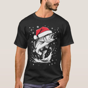 Funny Xmas Santa Hat Fish Christmas Fishing T-Shirt