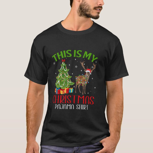 Funny Xmas Santa Lights This Is My Deer Christmas  T-Shirt (Front)