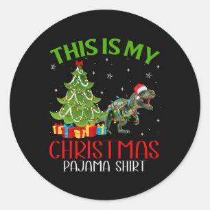 Funny Xmas Santa Lights This Is My Dinosaur Christ Classic Round Sticker