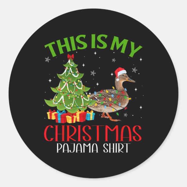 Funny Xmas Santa Lights This Is My Duck Christmas  Classic Round Sticker (Front)