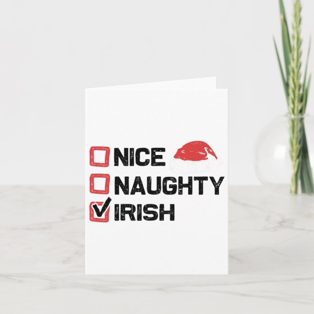 Funny Xmas Santa Nice Naughty Irish Christmas List Card (Front)