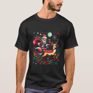 Funny Xmas Santa Riding Deer Christmas T-Shirt
