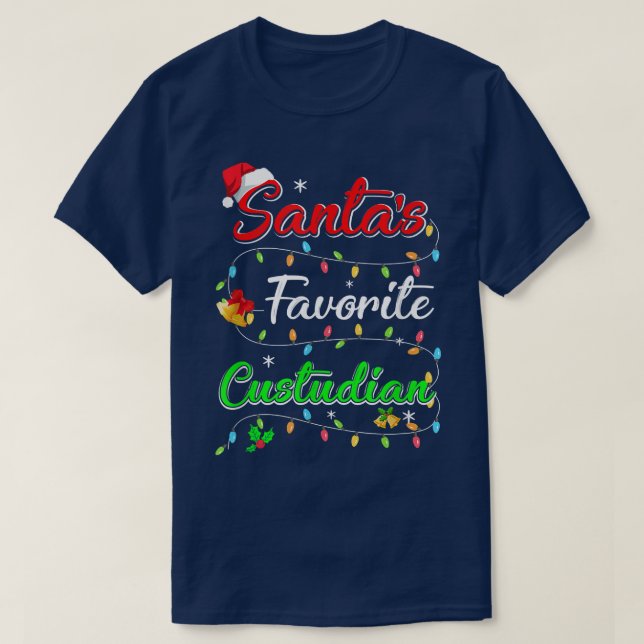 Funny Xmas Santa's Favorite Custodian Christmas  T-Shirt (Design Front)