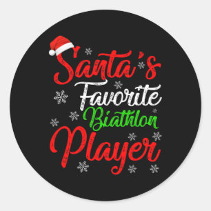 Funny Xmas Santa's Favourite Biathlon Player Chris Classic Round Sticker