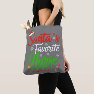 Funny Xmas Santa's Favourite Nurse Christmas Tote Bag