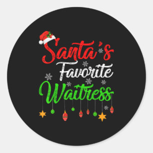 Funny Xmas Santa's Favourite Waitress Christmas  Classic Round Sticker