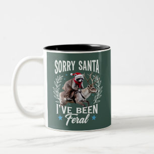 Funny Xmas Sorry Santa I've Been Feral Racoon Two-Tone Coffee Mug