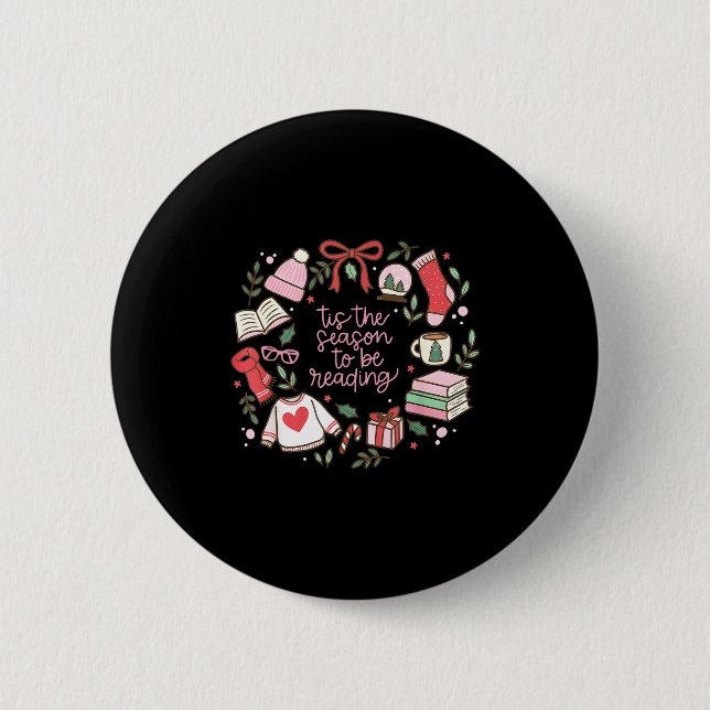 Funny Xmas Tis The Season To Be Reading Books Paja 6 Cm Round Badge (Front)