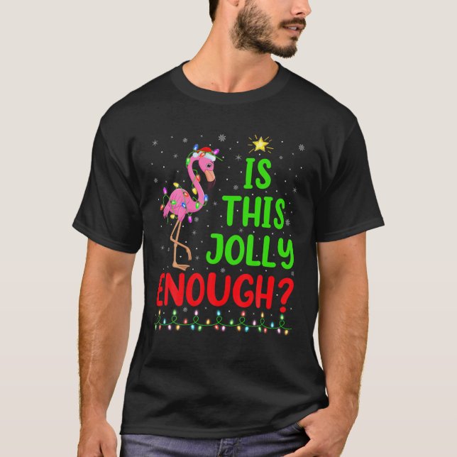 Funny Xmas Tree Is This Jolly Enough Flamingo Bird T-Shirt (Front)
