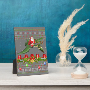 Funny Xmas Ugly Santa Riding Pterodactyl Bird Chri Plaque