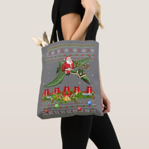 Funny Xmas Ugly Santa Riding Pterodactyl Bird Chri Tote Bag