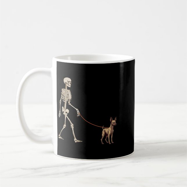 Funny Xoloitzcuintli Xolo Skeleton Dog Walking Coffee Mug (Left)
