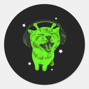 Funny Y2k Alien Cat Meme Retro Silly Cat Vintage S Classic Round Sticker