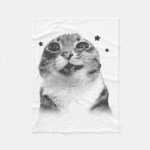 Funny Y2k Retro Cat Silly Vintage Kitten Meme Cat  Fleece Blanket