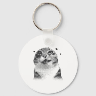 Funny Y2k Retro Cat Silly Vintage Kitten Meme Cat  Key Ring