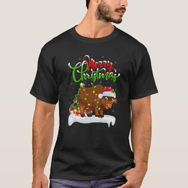 Funny Yak Animal Lover Xmas Lighting Yak Christmas T-Shirt (Front)