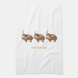 Funny Yak Yak Yak Pun Cute Cartoon Yaks Tea Towel