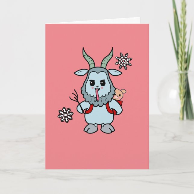Funny Yami Kawaii Merry Krampus Holiday Card (Front)