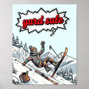 Funny Yard Sale Skiing Skeleton Poster Ski Crash