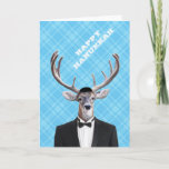 Funny Yarmulke Happy Hanukkah Deer Blue Plaid Holiday Card<br><div class="desc">Funny Yarmulke Happy Hanukkah Deer Blue  This quirky buck will make a handsome addition to anyone's hearth.  Personalise the inside now or handwrite a message later for that personal touch!</div>