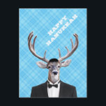 Funny Yarmulke Happy Hanukkah Deer Blue Plaid Holiday Postcard<br><div class="desc">Funny Yarmulke Happy Hannukah Deer Blue Plaid,  featuring a yamaka.  Personalise the back with your return address now,  then handwrite a message later for that personal touch!</div>