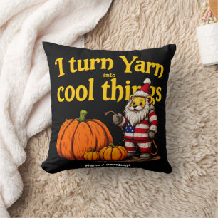 Funny Yarn Lover Gnome With Pumpkins Knitting Cushion