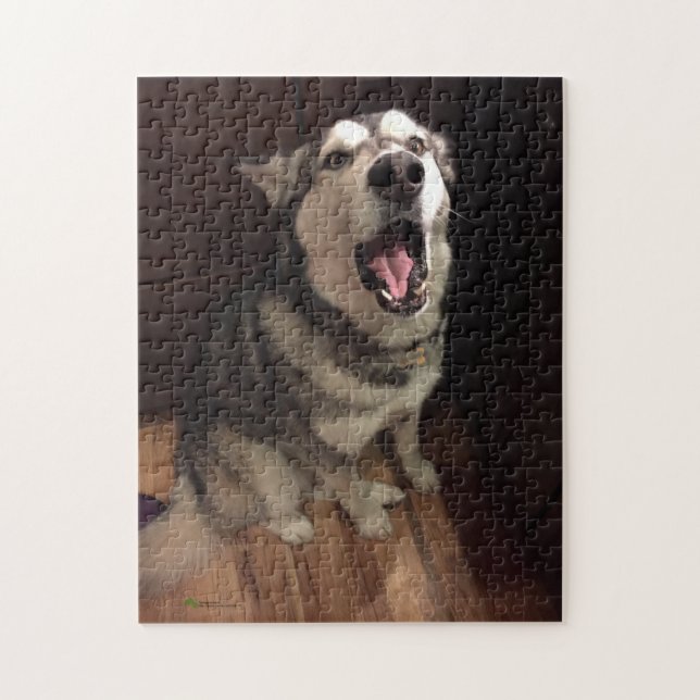 Funny Yawning Alaskan Malamute Photograph Jigsaw Puzzle (Vertical)