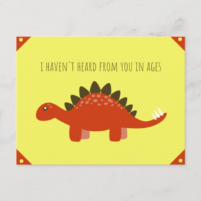 Funny Yellow and Red Orange Dinosaur Illustration Postcard (Front)