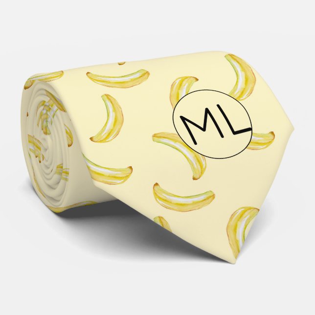 Funny Yellow Banana Illustration Monogram Novelty Tie (Rolled)