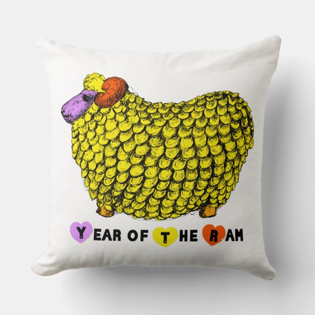 Funny Yellow Big Ram Chinese Zodiac Birthday SqPi Cushion (Front)