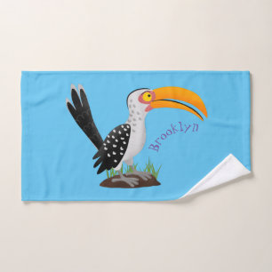 Funny yellow billed hornbill safari bird cartoon bath towel set