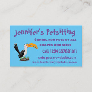 Funny yellow billed hornbill safari bird cartoon business card