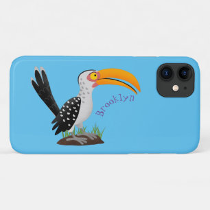 Funny yellow billed hornbill safari bird cartoon iPhone 11 case