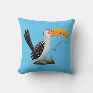 Funny yellow billed hornbill safari bird cartoon cushion