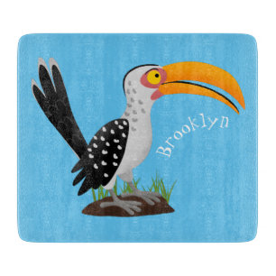 Funny yellow billed hornbill safari bird cartoon cutting board