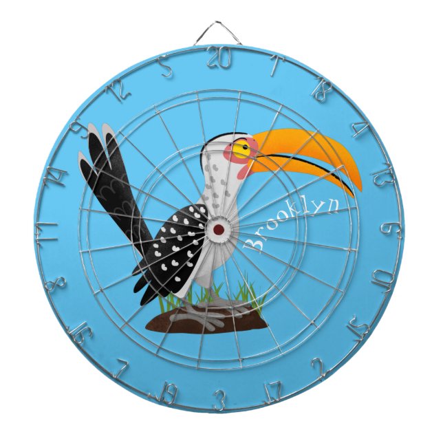 Funny yellow billed hornbill safari bird cartoon dartboard (Front)