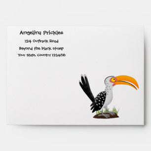 Funny yellow billed hornbill safari bird cartoon envelope