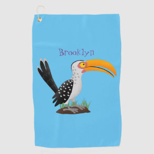Funny yellow billed hornbill safari bird cartoon golf towel