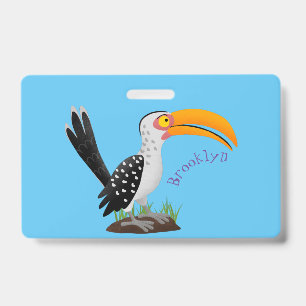 Funny yellow billed hornbill safari bird cartoon ID badge