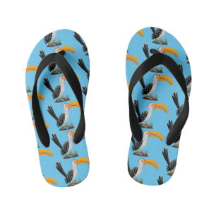 Funny yellow billed hornbill safari bird cartoon kid's thongs