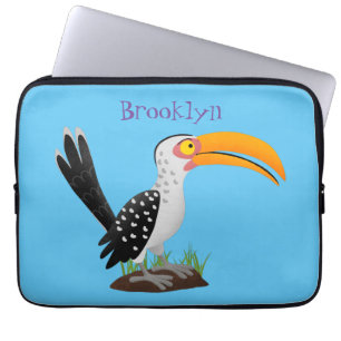 Funny yellow billed hornbill safari bird cartoon laptop sleeve