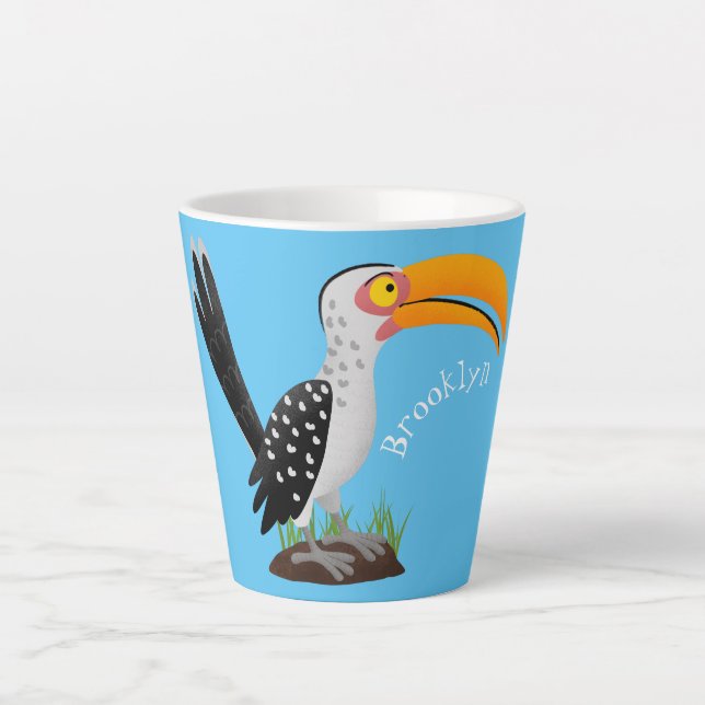 Funny yellow billed hornbill safari bird cartoon latte mug (Front)