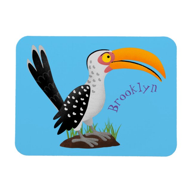 Funny yellow billed hornbill safari bird cartoon magnet (Horizontal)